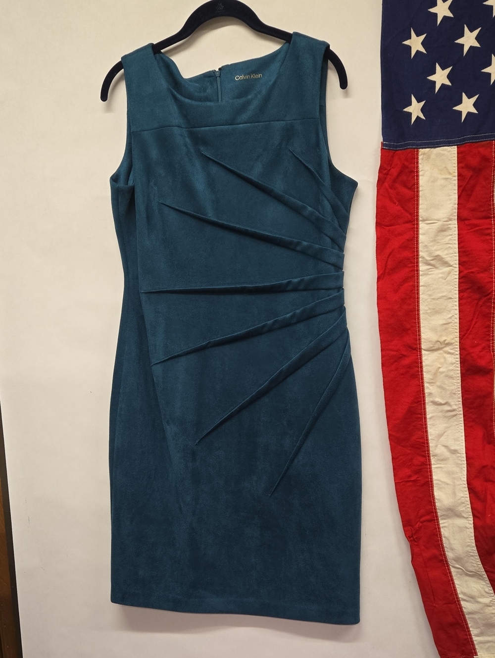 Calvin Klein Teal Blue Pleated Sheath Dress